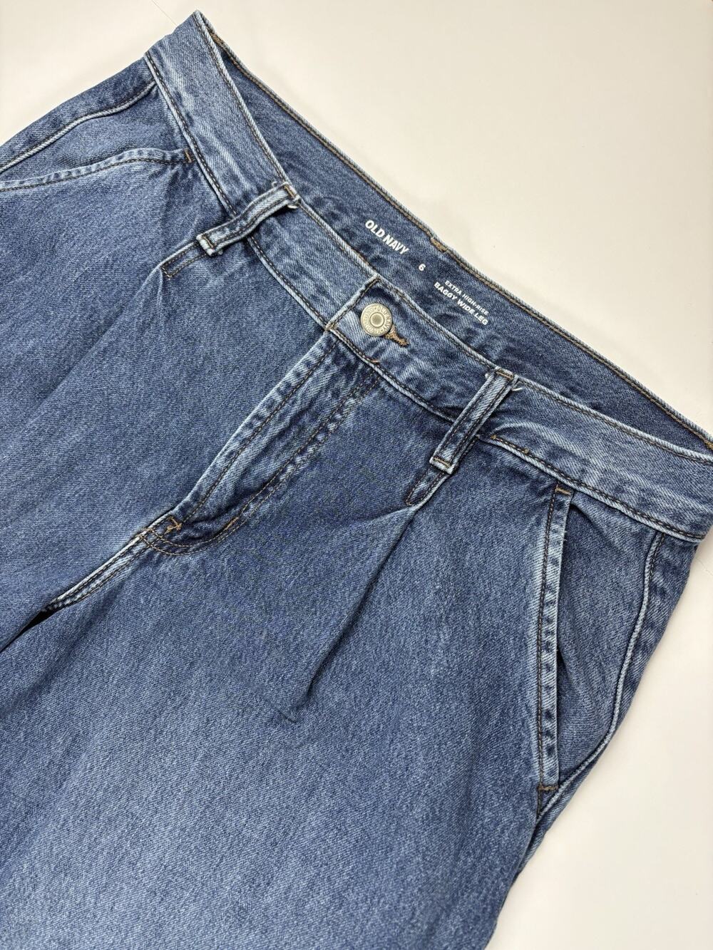 Old Navy Extra High-Rise Baggy Wide-Leg Pleated Trouser Jeans Blue Denim Size 6